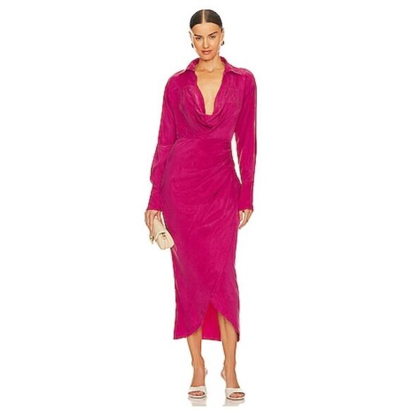 Revolve Sovere Atone Midi Shirt Dress in Magenta Size Small - Picture 1 of 9